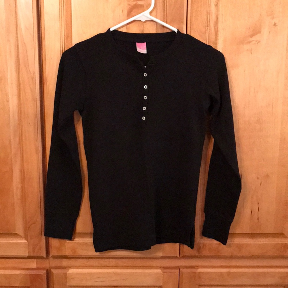 LAT Black Waffle Weave Henley Top